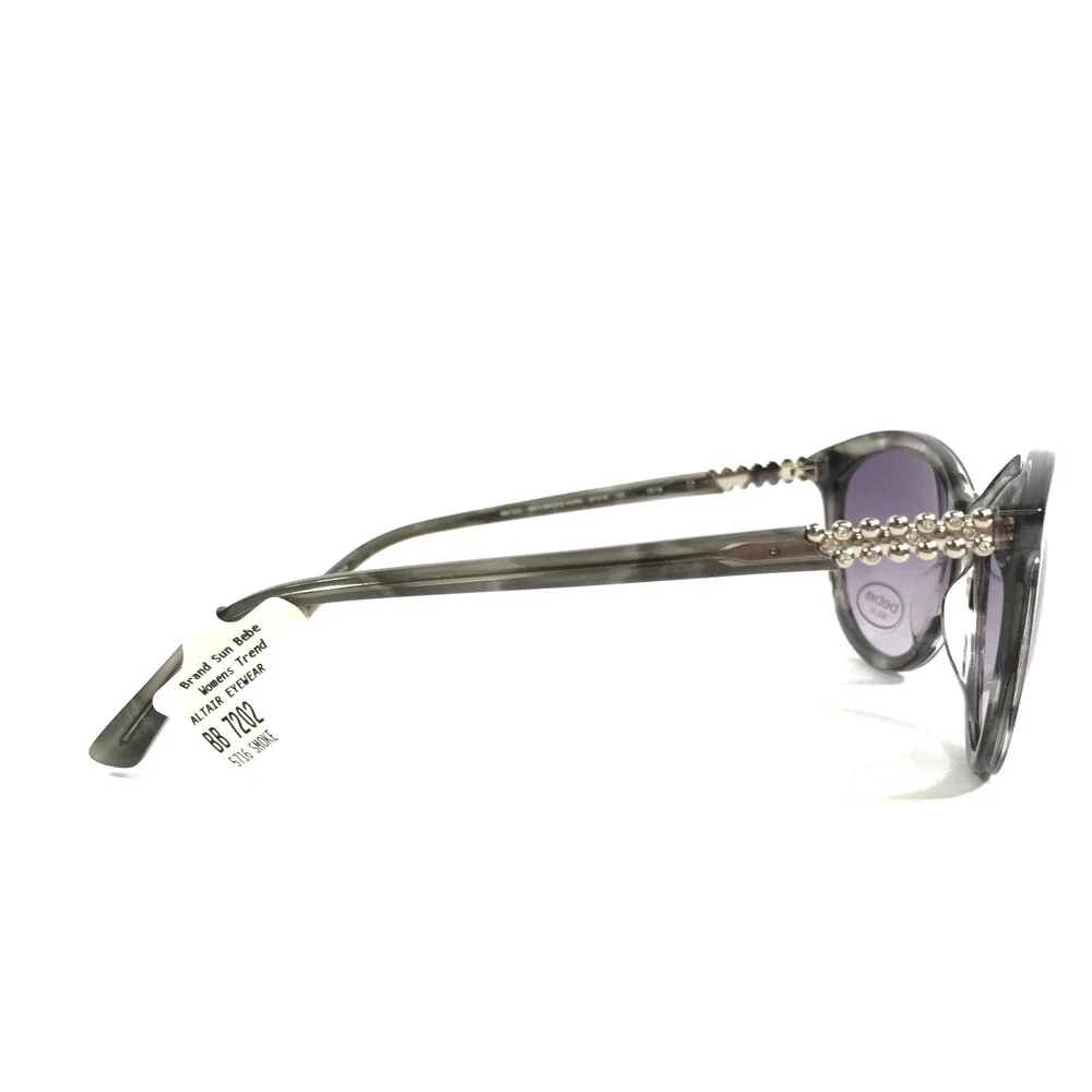 Bebe Sunglasses BB7202 001 SMOKE HORN Gray Cat Eye Frames Purple Gradient Lenses